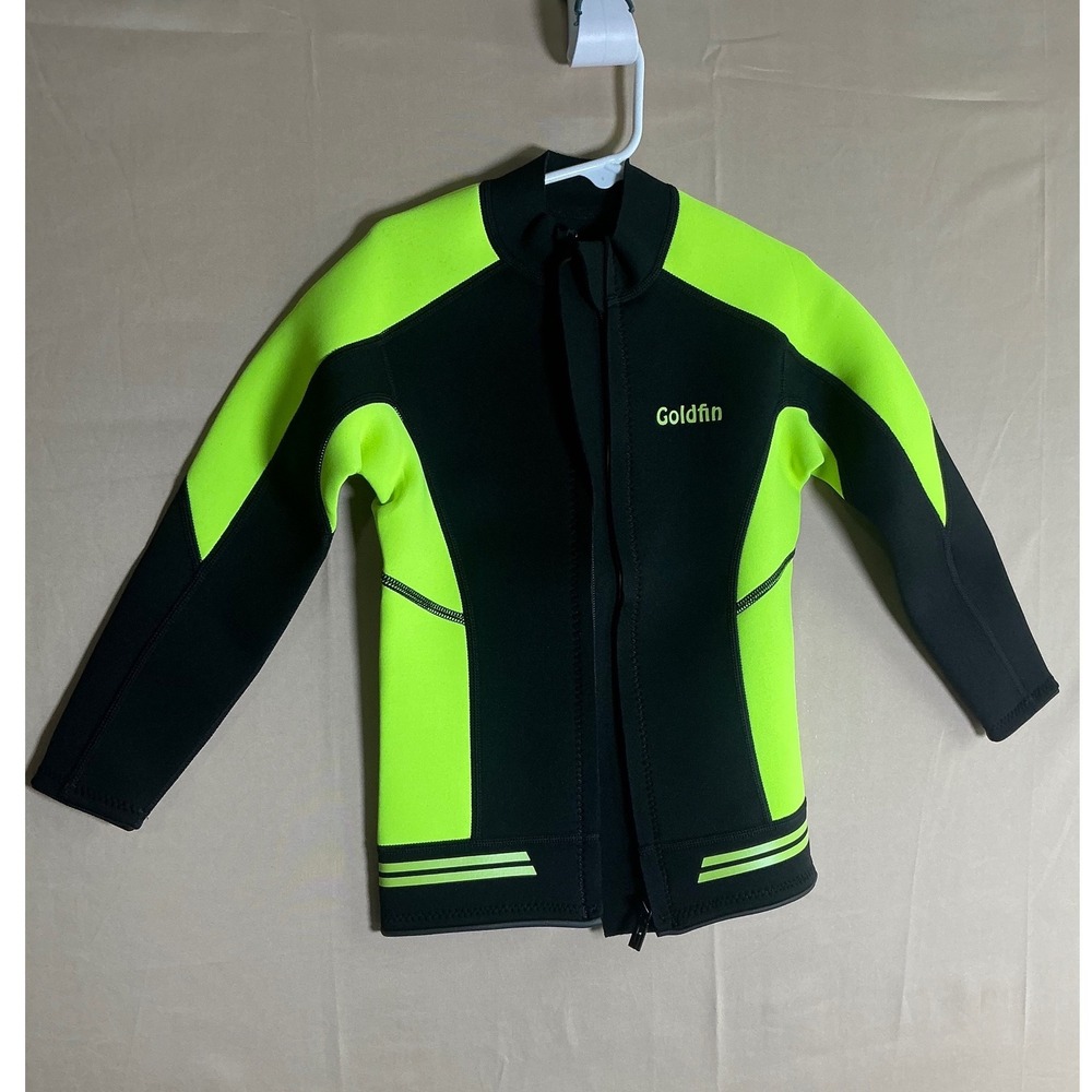 Goldfin Wetsuit Jacket Size 8 Neon Yellow Black 2mm Neoprene Front Zip Top Surf